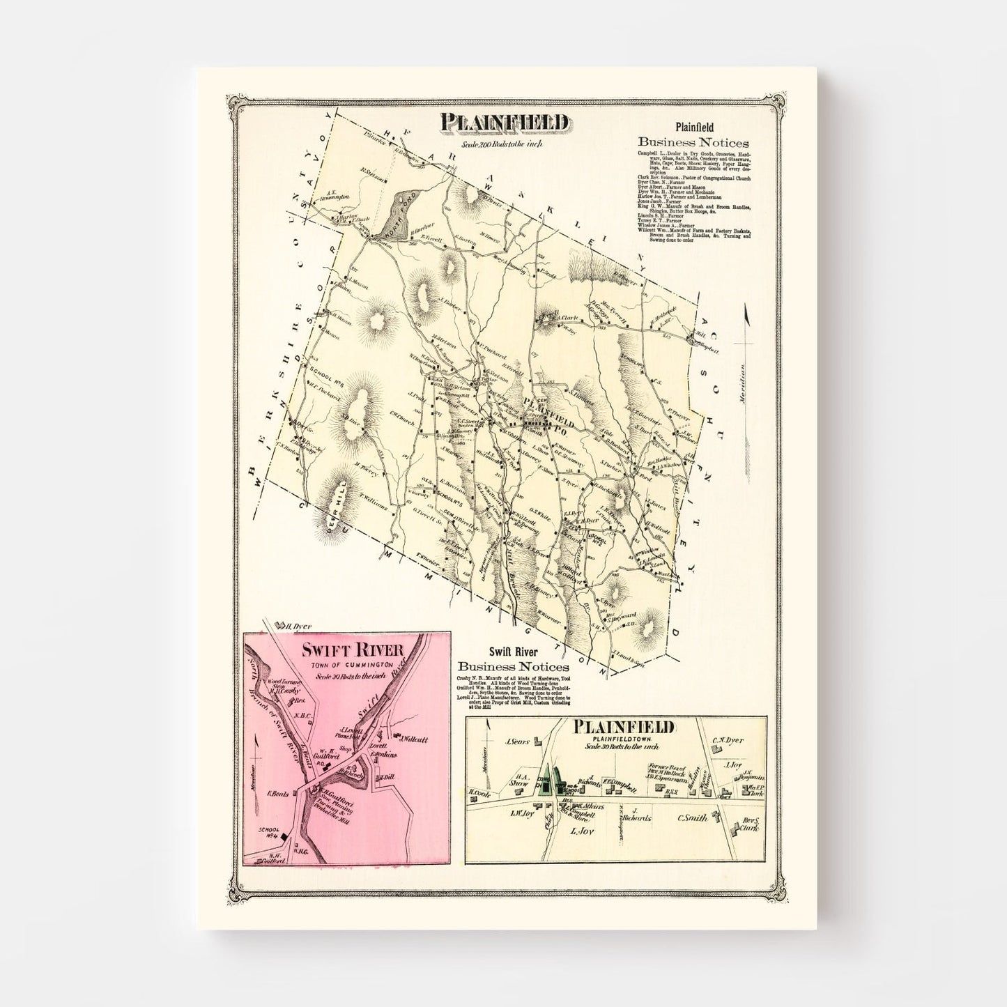 Vintage Map of Plainfield, Massachusetts, 1873
