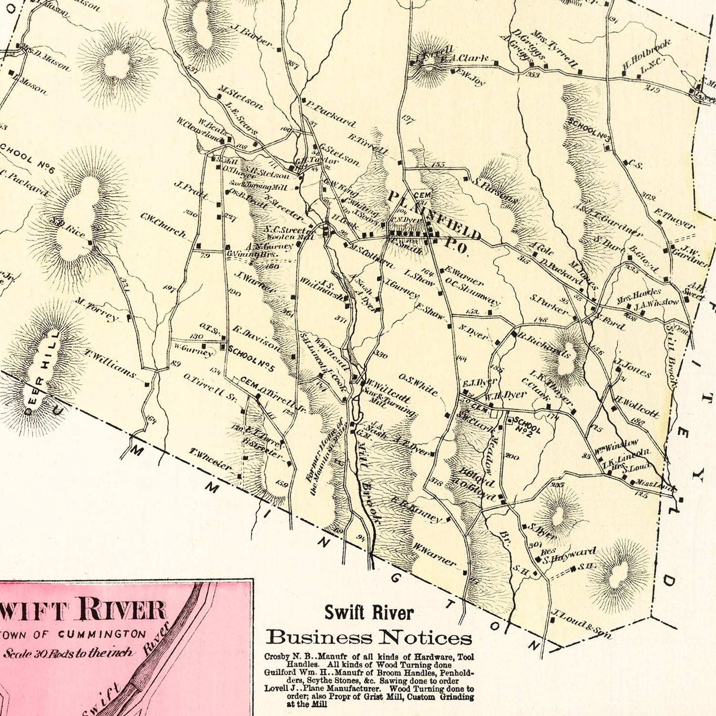 Vintage Map of Plainfield, Massachusetts, 1873
