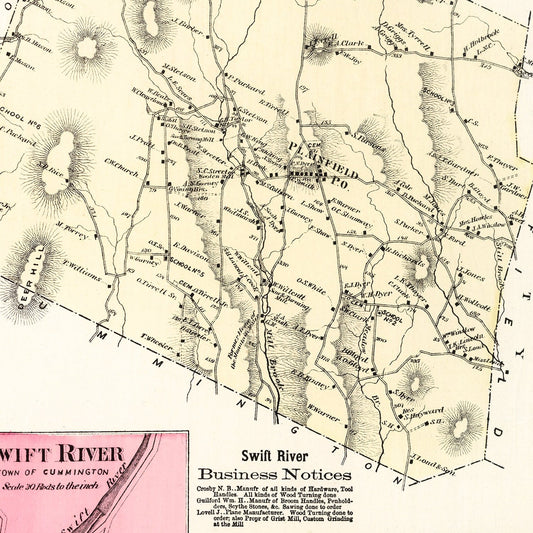 Vintage Map of Plainfield, Massachusetts, 1873