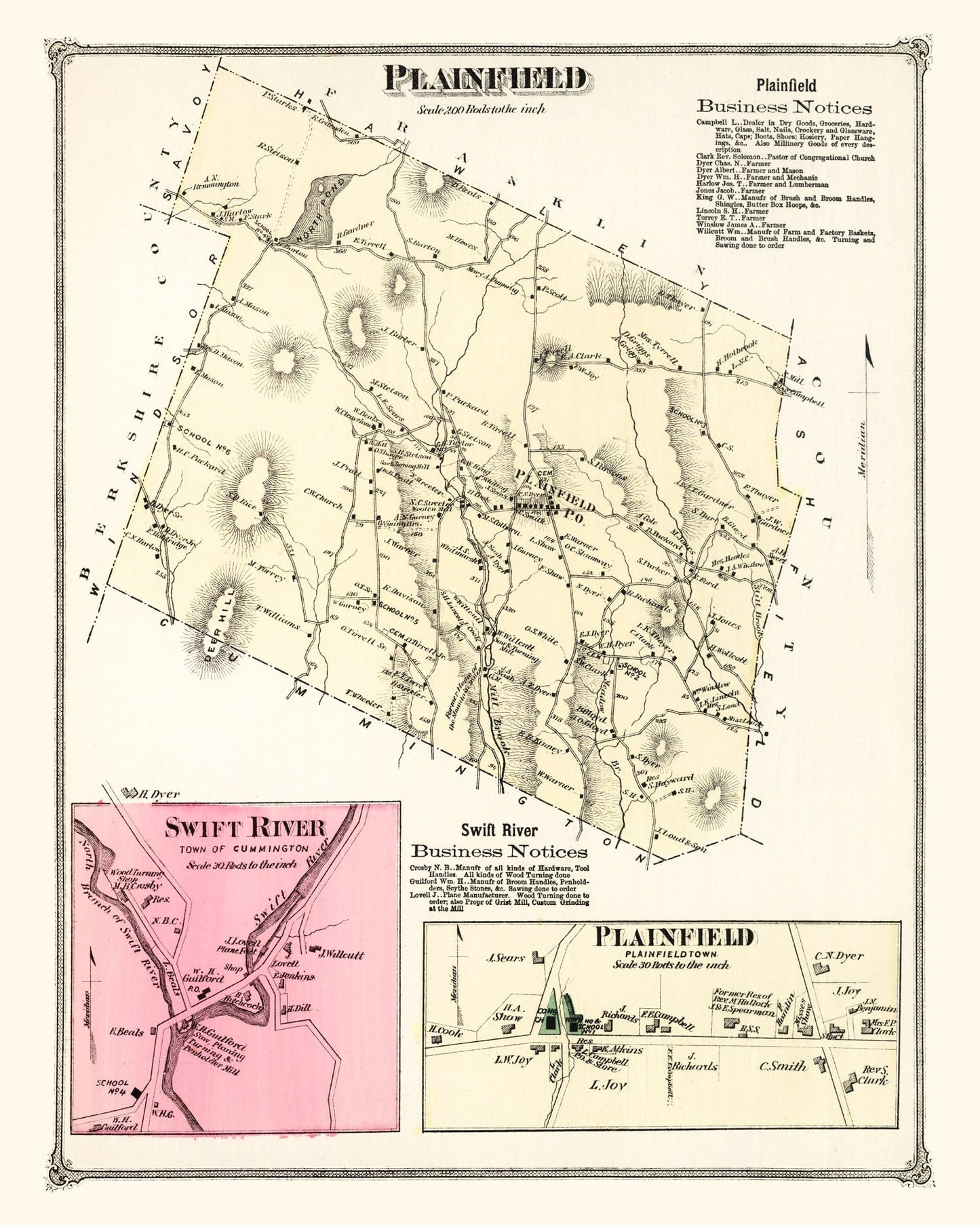 Vintage Map of Plainfield, Massachusetts, 1873