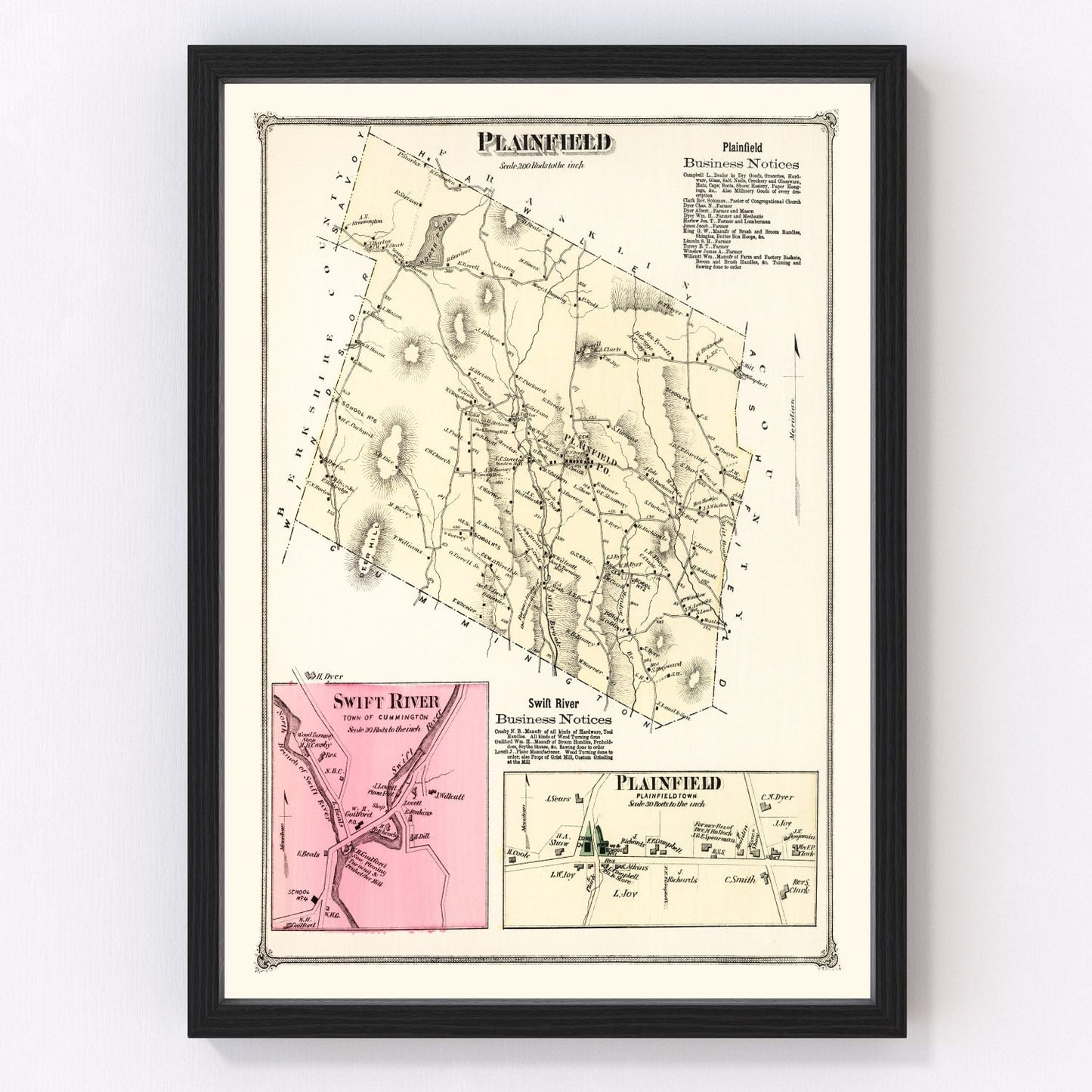 Vintage map of Plainfield, Massachusetts, 1873
