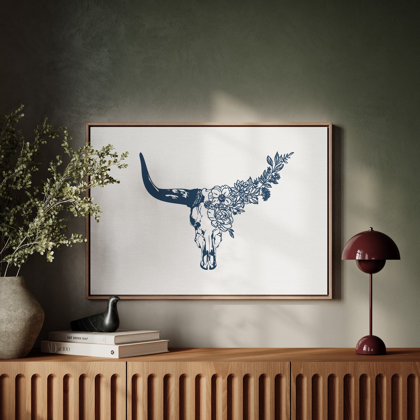 Floral Longhorn Skull Wall Art - Western Boho Print