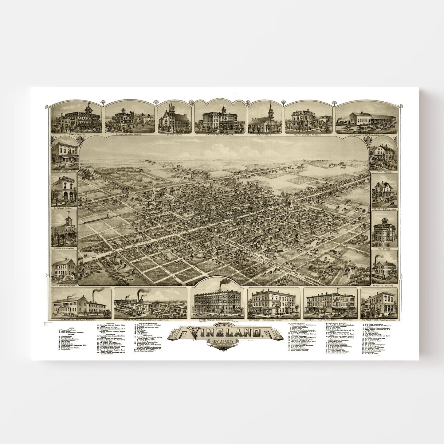 Vintage Map of Vineland, New Jersey, 1885