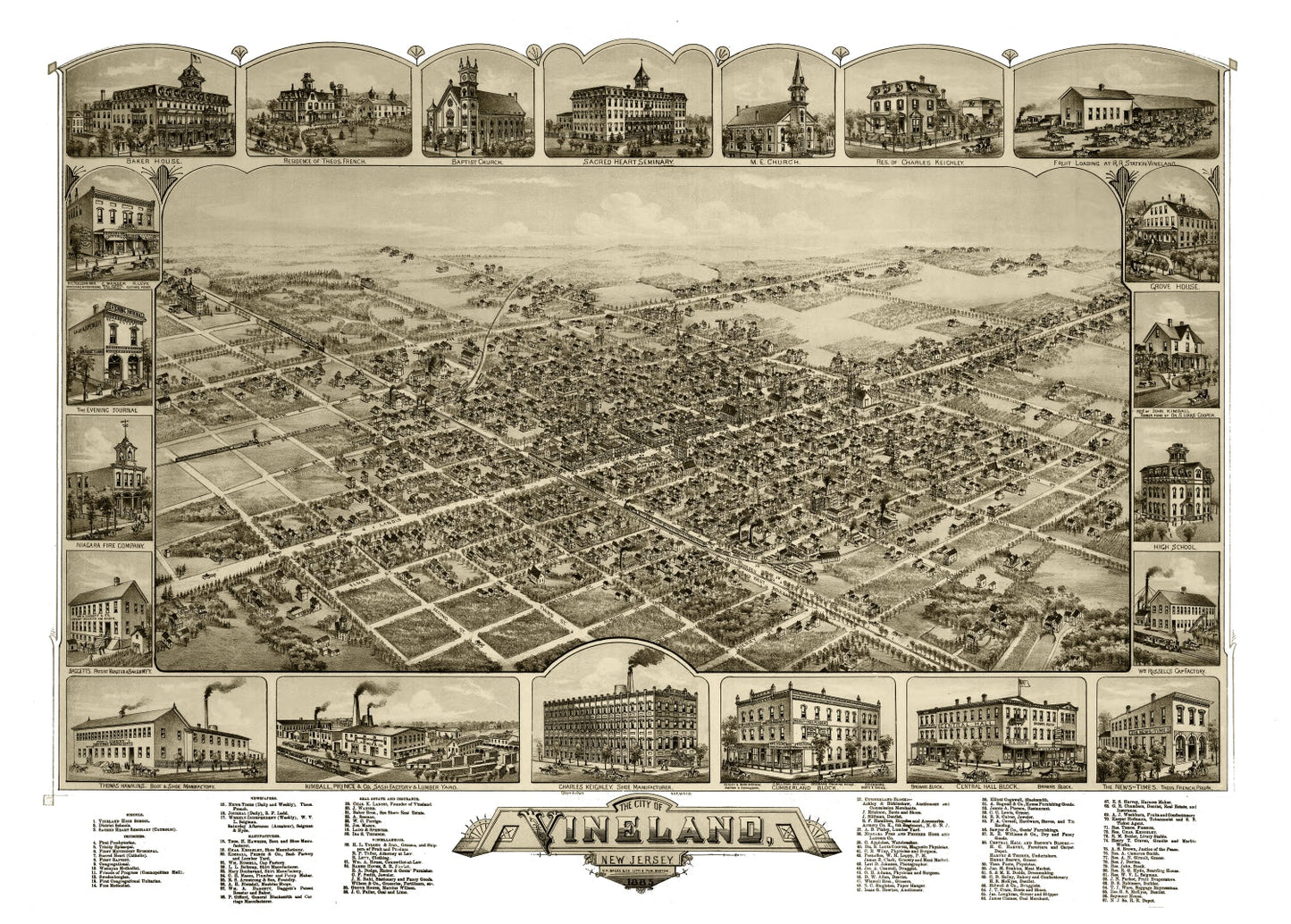 Vintage Map of Vineland, New Jersey, 1885