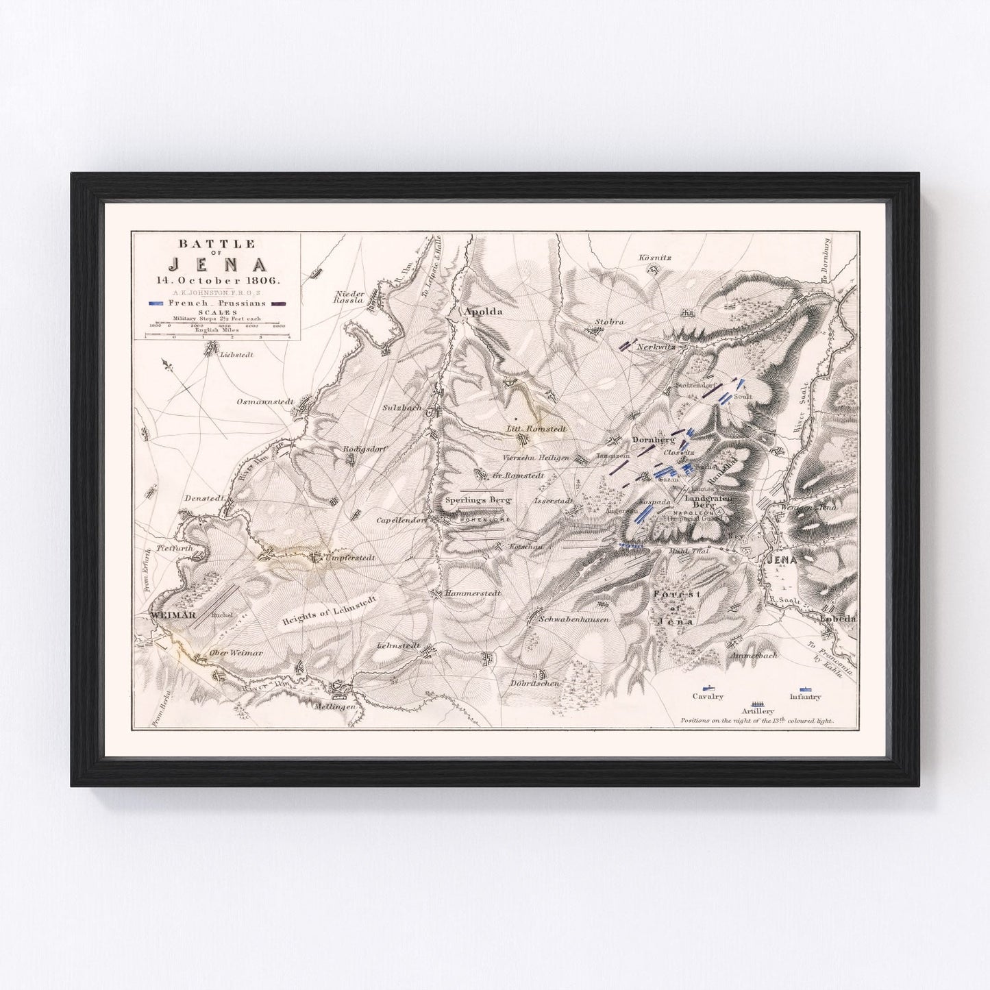 vintage map of the Battle of Jena, Saxony, Germany, 1806