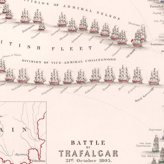 Vintage Map of the Battle of Trafalgar, 1805