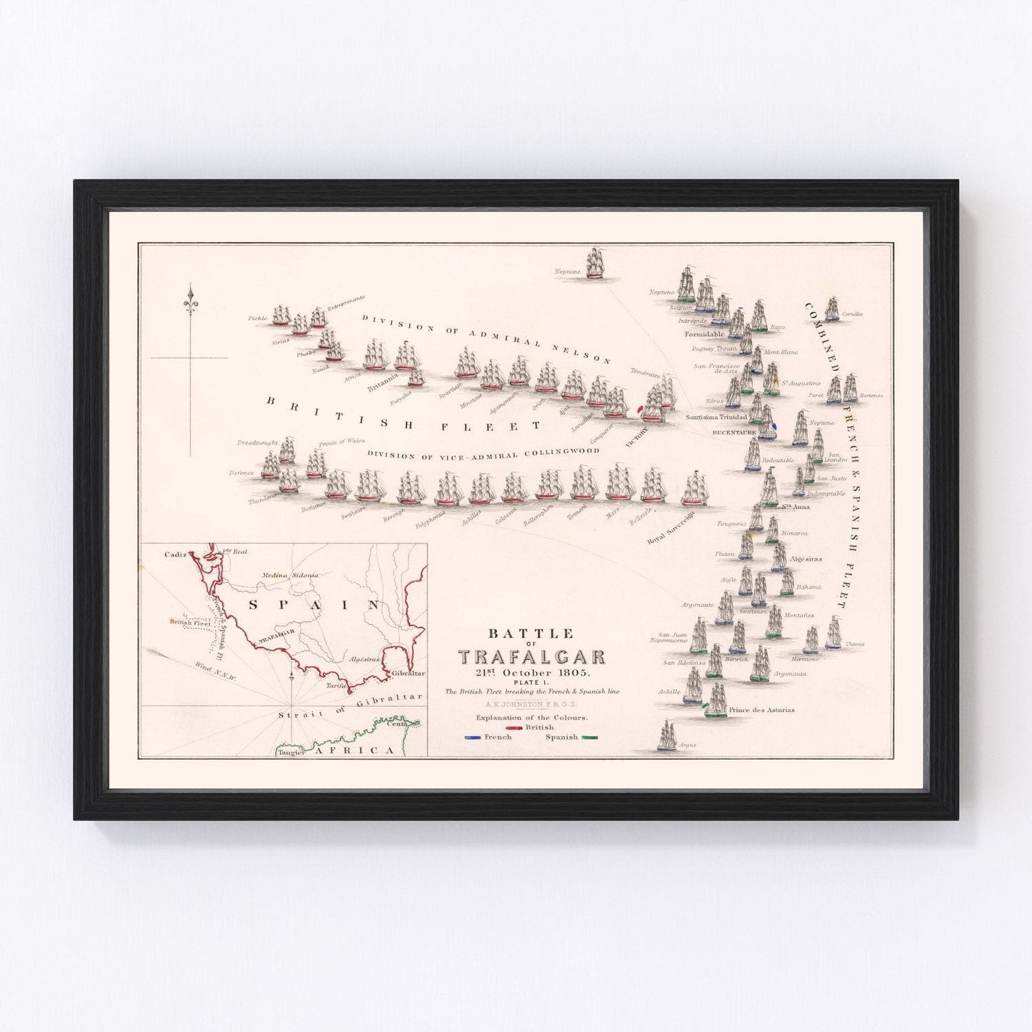 Vintage map of the Battle of Trafalgar, 1805