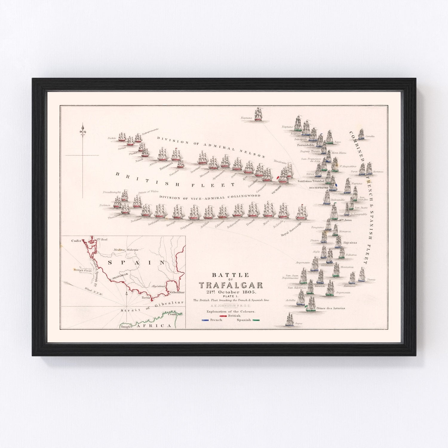 Vintage map of the Battle of Trafalgar, 1805