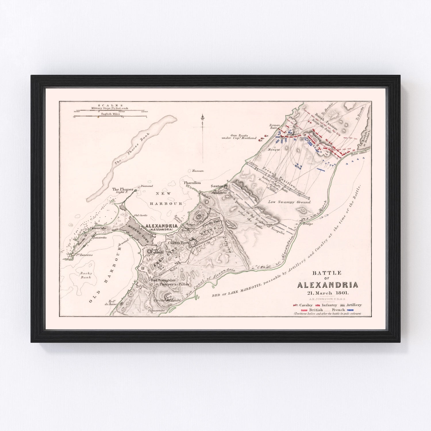 vintage map of the Battle of Alexandria, Egypt, 1801