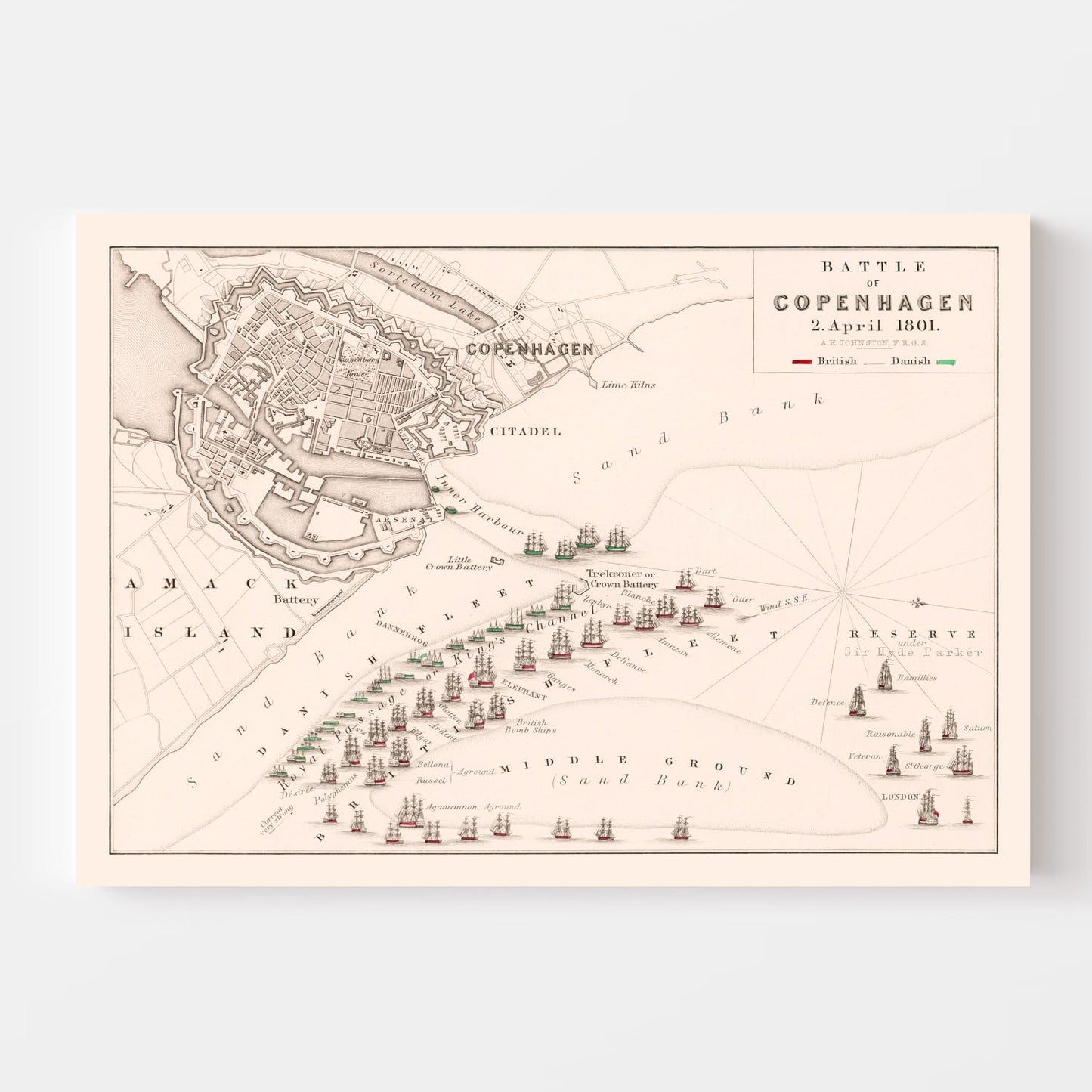 Vintage Map of the Battle of Copenhagen, 1801