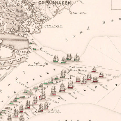 Vintage Map of the Battle of Copenhagen, 1801