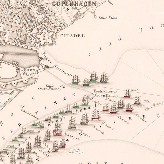 Vintage Map of the Battle of Copenhagen, 1801