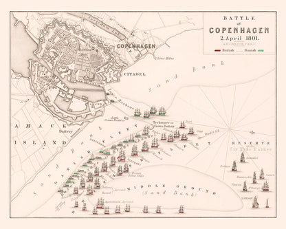 Vintage Map of the Battle of Copenhagen, 1801