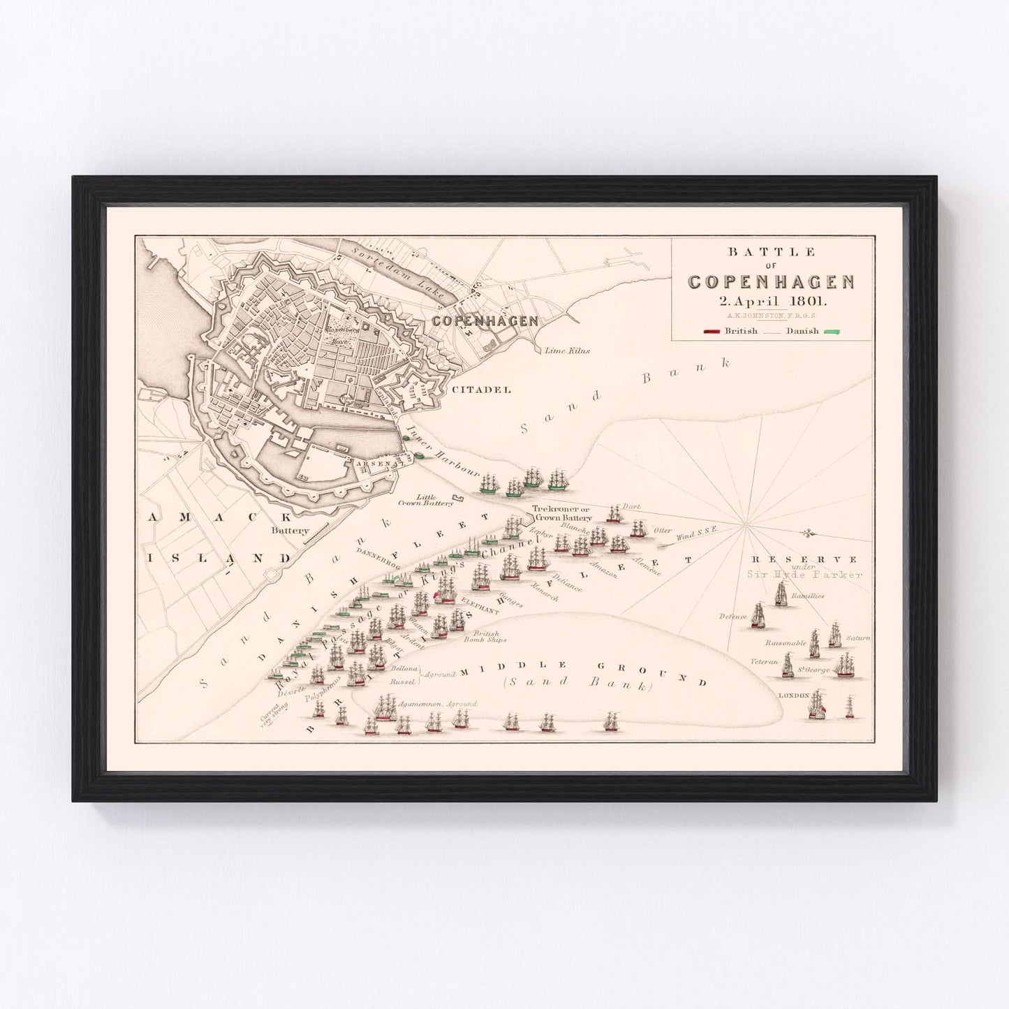 vintage map of the Battle of Copenhagen, 1801