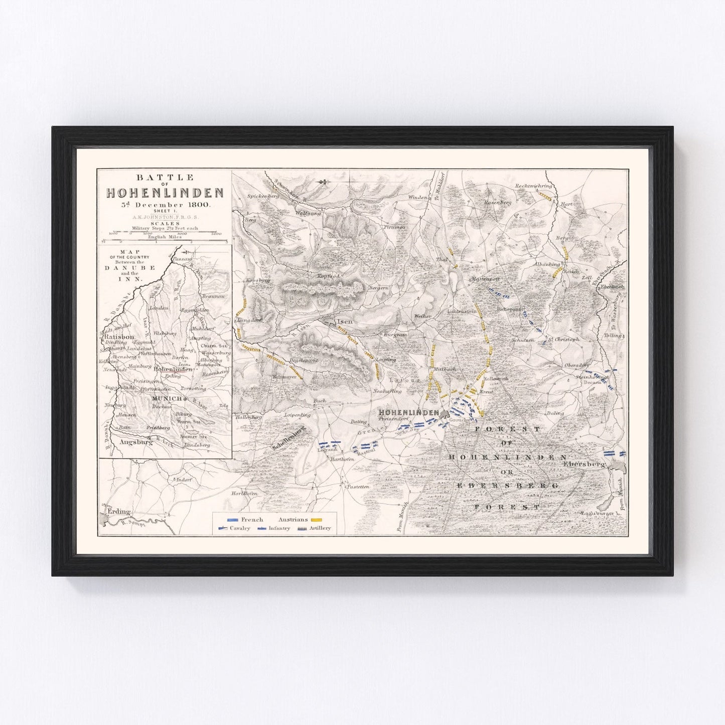 vintage map of the Battle of Hohenlinden, Bavaria, 1800