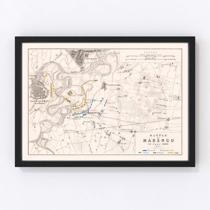 vintage map of the Battle of Marengo, Piedmont, Italy, 1800