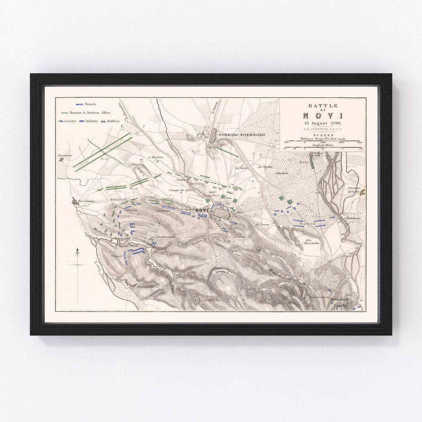 vintage map of the Battle of Novi, Piedmont, Italy, 1799