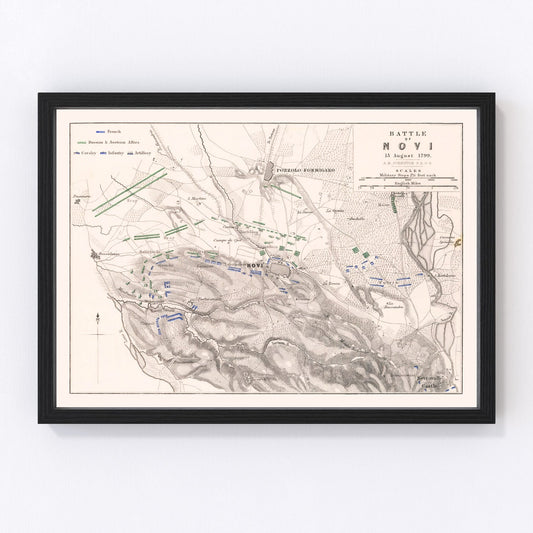vintage map of the Battle of Novi, Piedmont, Italy, 1799