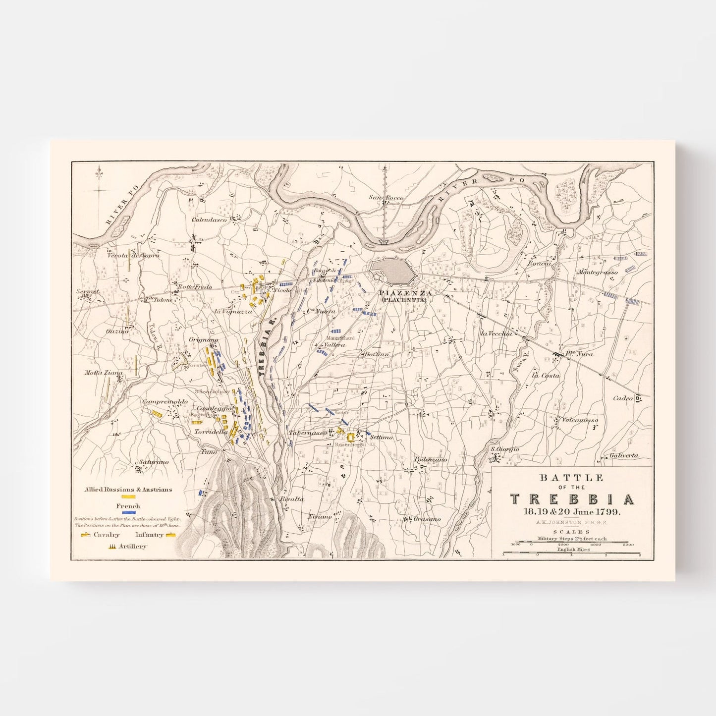 Vintage Map of the Battle of Trebbia, 1799