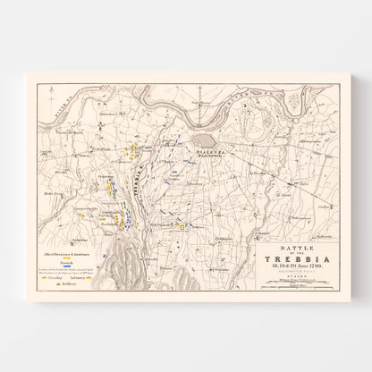 Vintage Map of the Battle of Trebbia, 1799