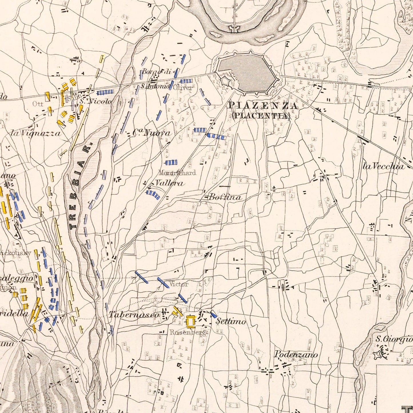 Vintage Map of the Battle of Trebbia, 1799