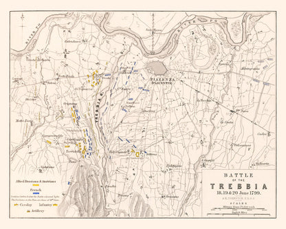 Vintage Map of the Battle of Trebbia, 1799