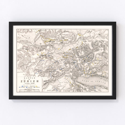 Vintage map of the Battle of Zurich, 1799