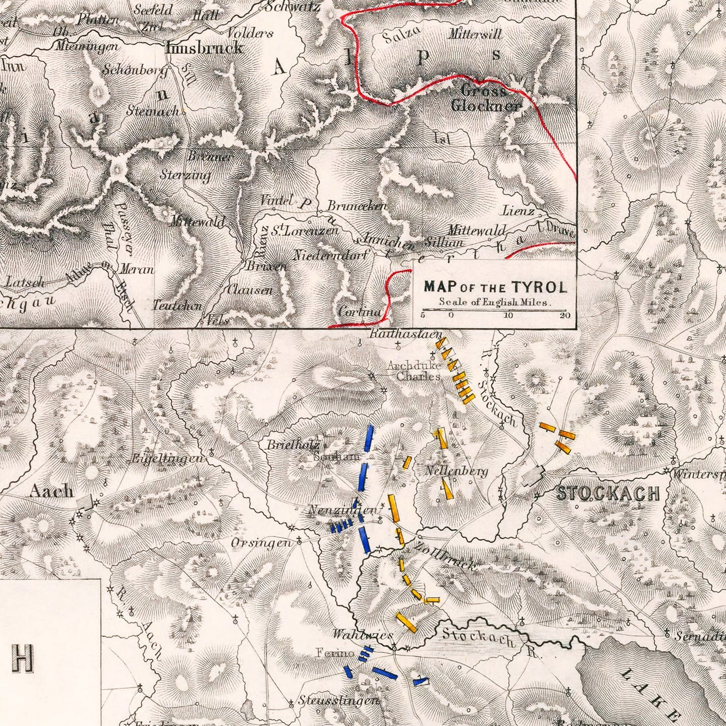 Vintage Map of the Battle of Stockach, 1799