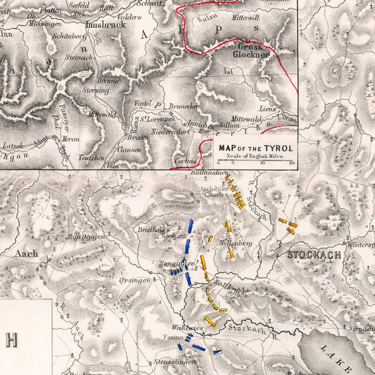 Vintage Map of the Battle of Stockach, 1799