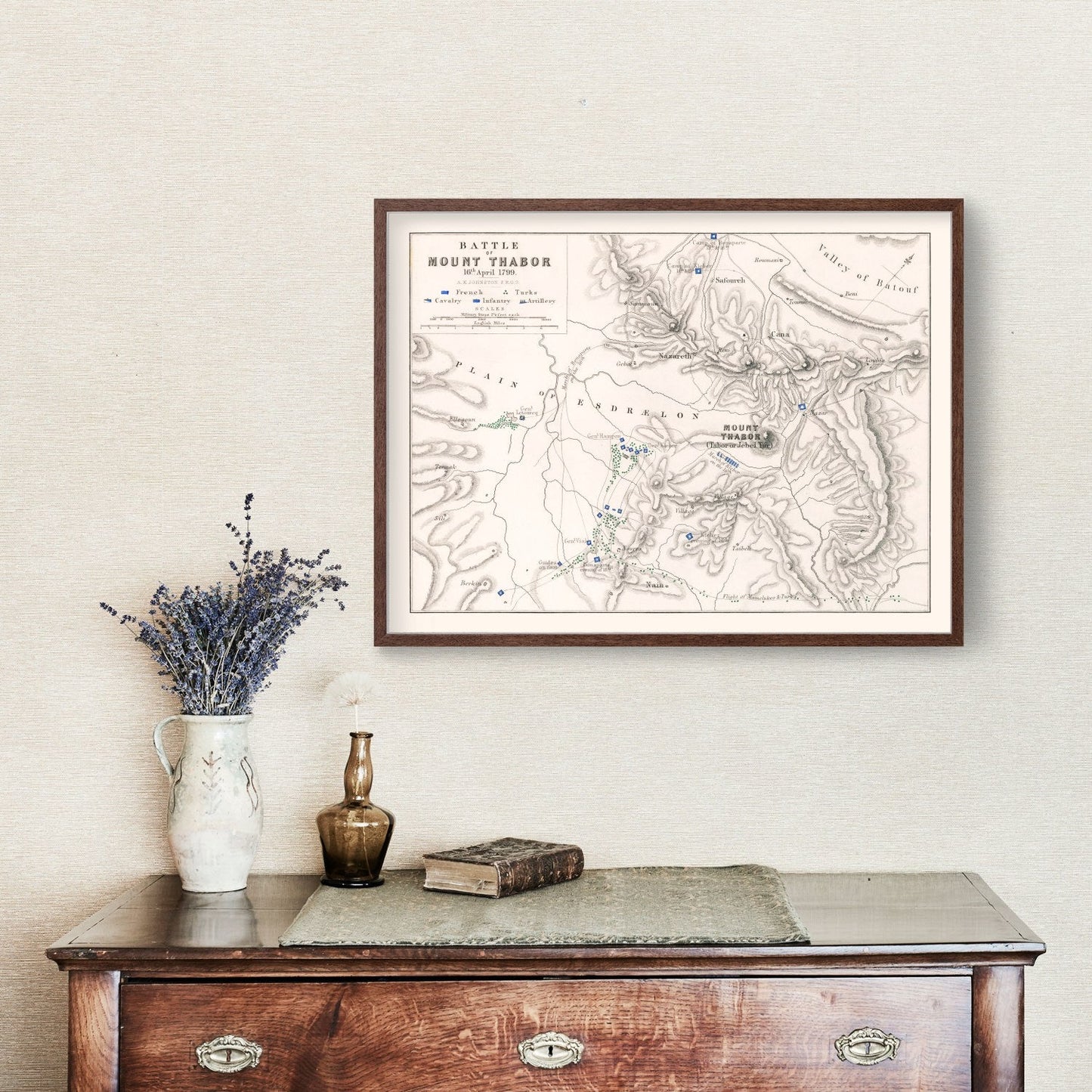 Vintage Map of the Battle of Mount Tabor, 1799