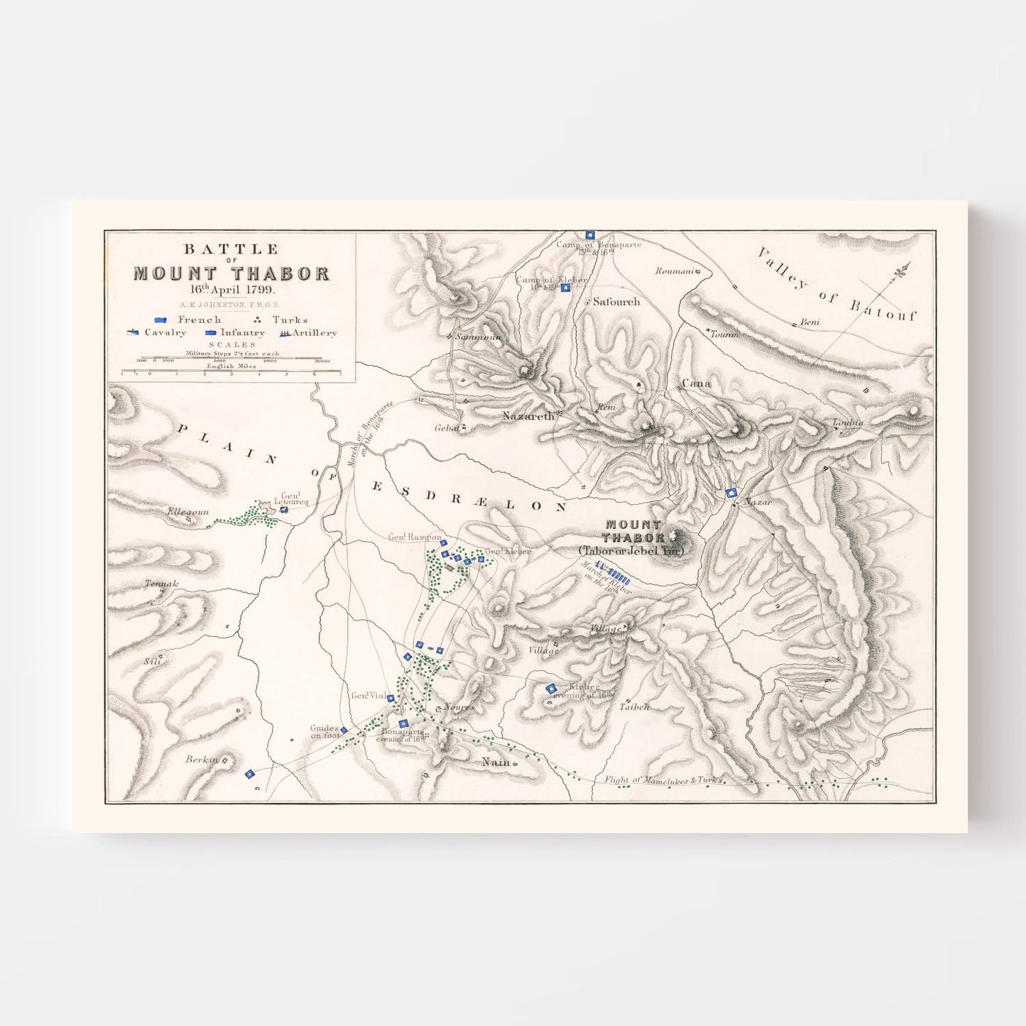Vintage Map of the Battle of Mount Tabor, 1799