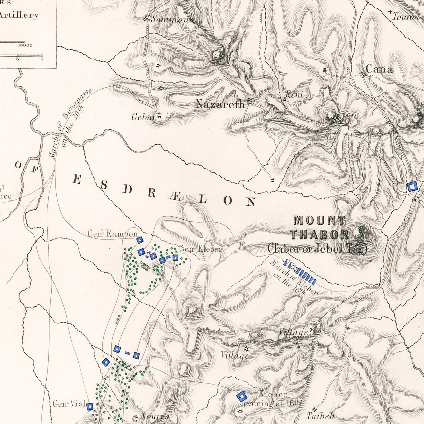 Vintage Map of the Battle of Mount Tabor, 1799