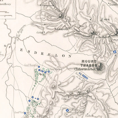 Vintage Map of the Battle of Mount Tabor, 1799