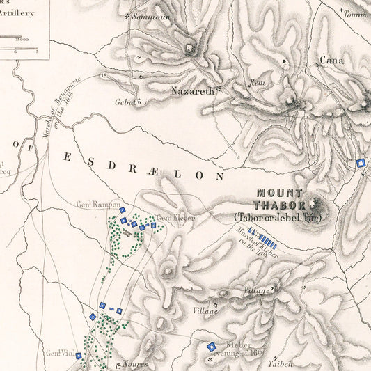 Vintage Map of the Battle of Mount Tabor, 1799