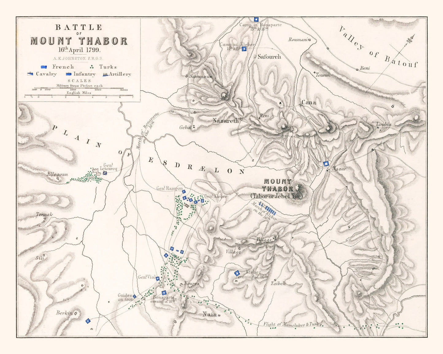 Vintage Map of the Battle of Mount Tabor, 1799