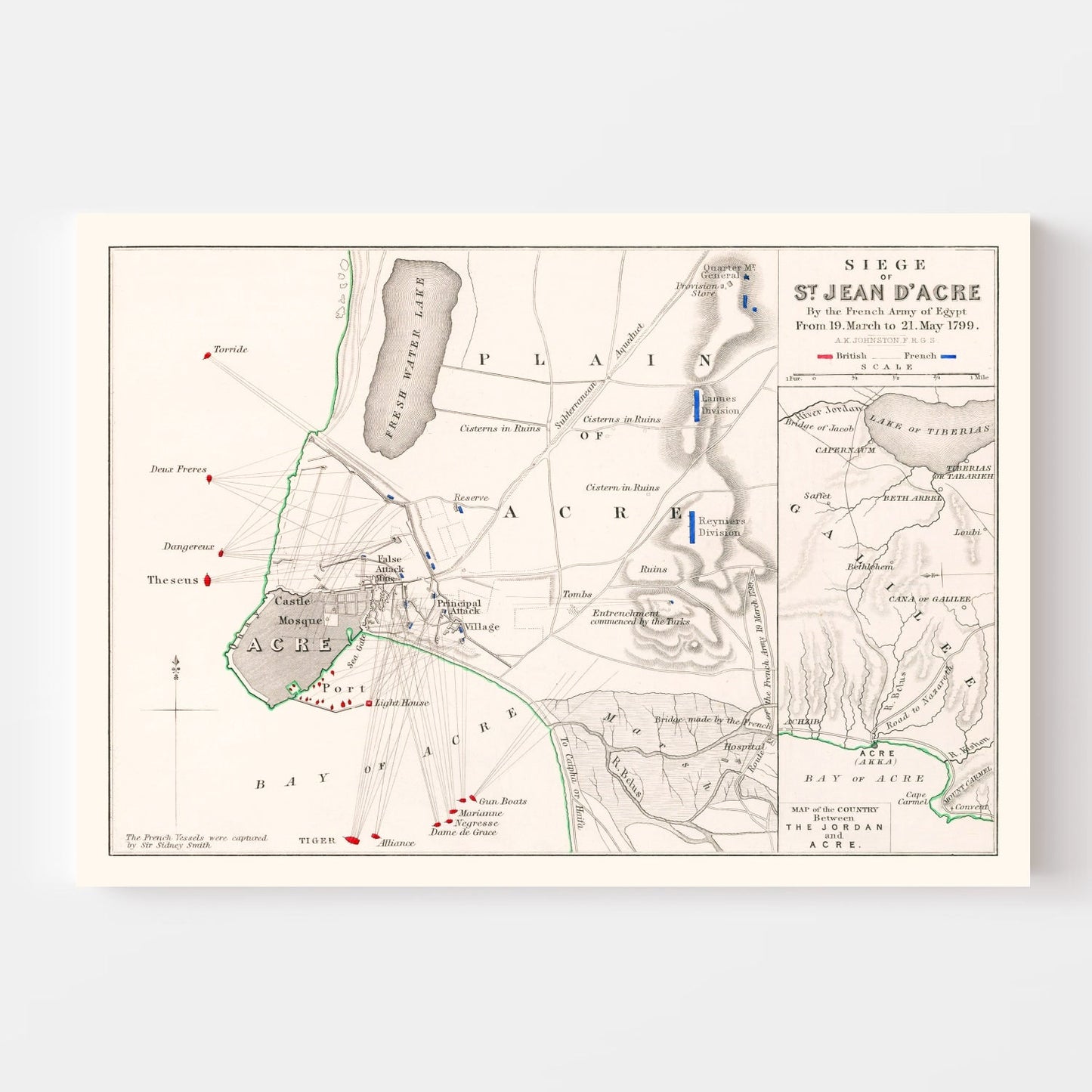 Vintage Map of the Siege of St. Jean d'Acre, 1799