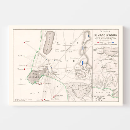Vintage Map of the Siege of St. Jean d'Acre, 1799