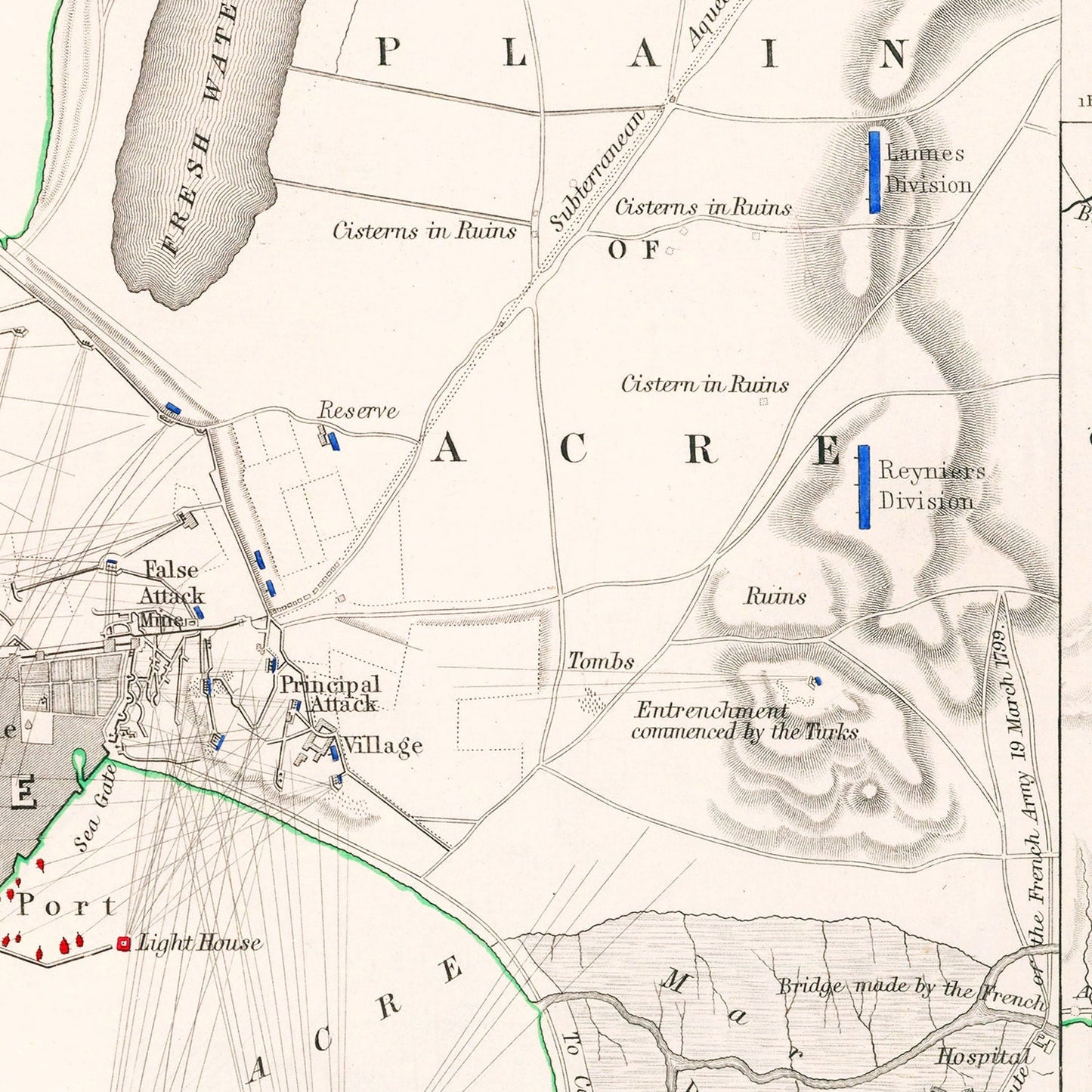 Vintage Map of the Siege of St. Jean d'Acre, 1799