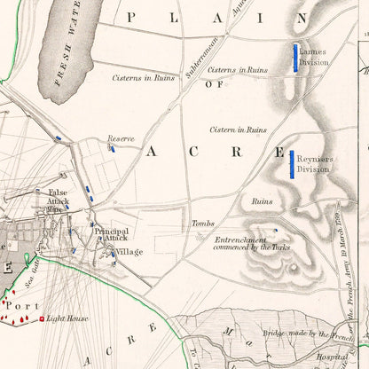 Vintage Map of the Siege of St. Jean d'Acre, 1799