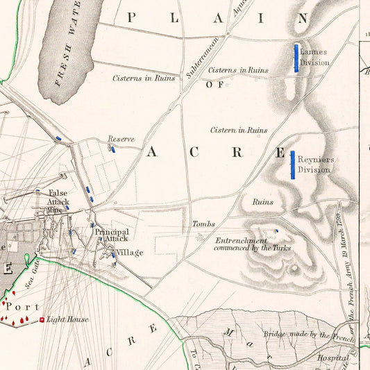 Vintage Map of the Siege of St. Jean d'Acre, 1799