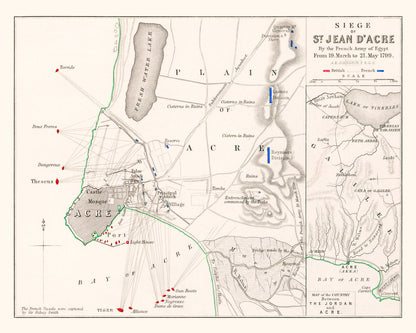 Vintage Map of the Siege of St. Jean d'Acre, 1799