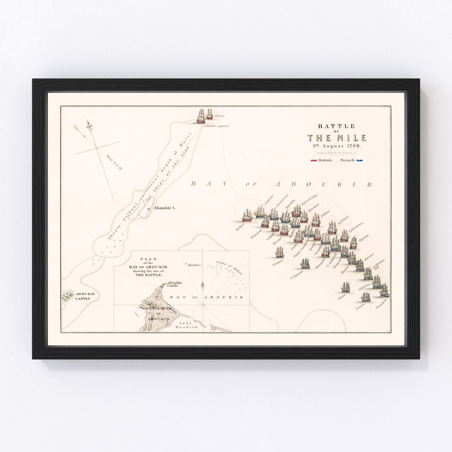 vintage map of the Battle of the Nile, Aboukir Bay, Egypt, 1798