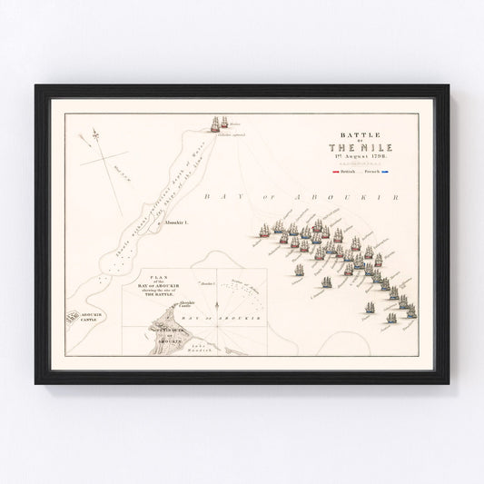 vintage map of the Battle of the Nile, Aboukir Bay, Egypt, 1798
