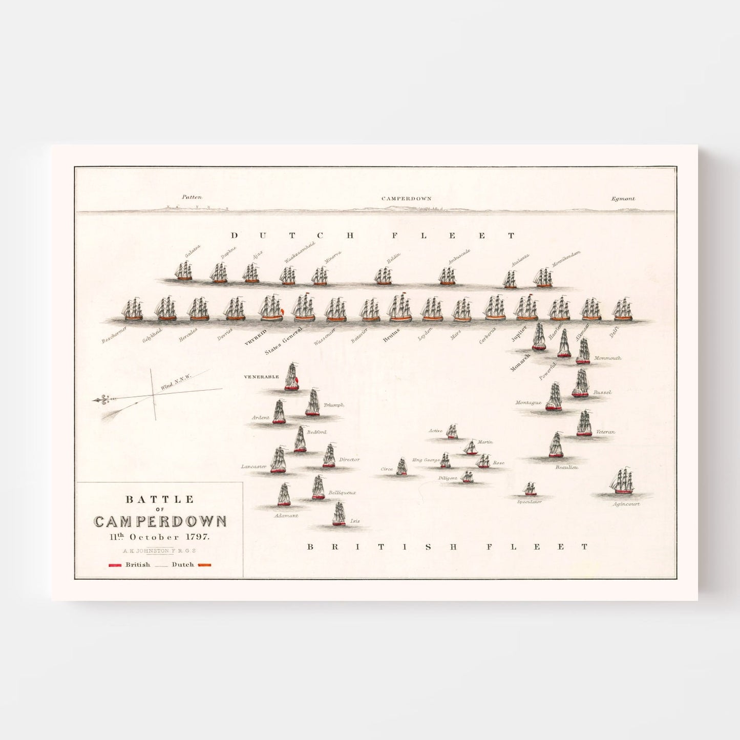 Vintage Map of the Battle of Camperdown, 1797