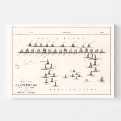 Vintage Map of the Battle of Camperdown, 1797