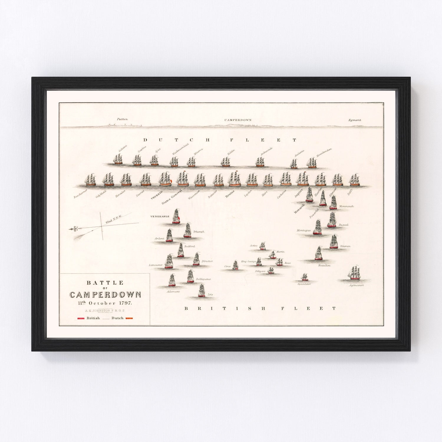 vintage map of the Battle of Camperdown, North Sea, 1797
