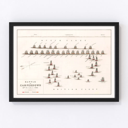 vintage map of the Battle of Camperdown, North Sea, 1797