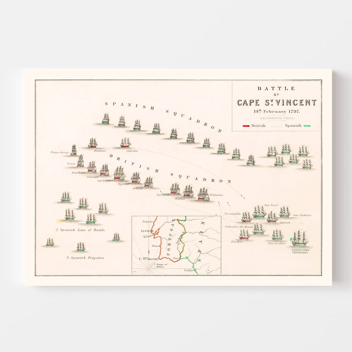 Vintage Map of the Battle of Cape St. Vincent, 1797