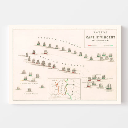 Vintage Map of the Battle of Cape St. Vincent, 1797