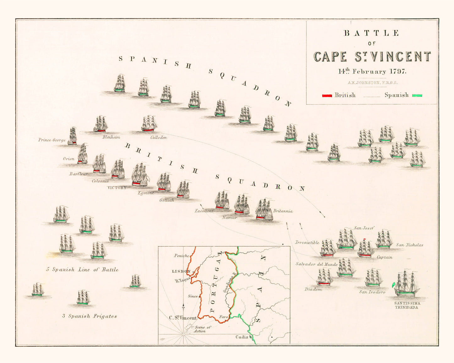 Vintage Map of the Battle of Cape St. Vincent, 1797
